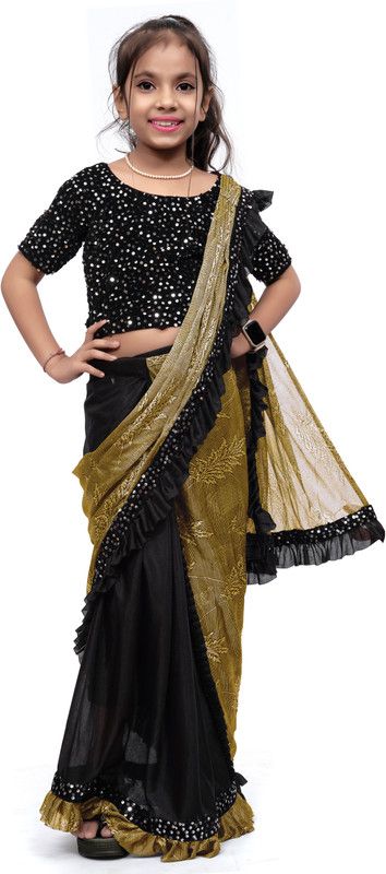 Self Design Bollywood Lycra Blend Saree  (Gold)