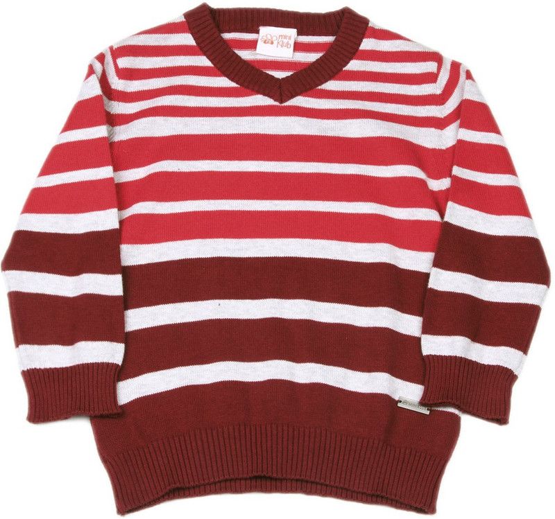 Boys Striped V-neck Red Sweater