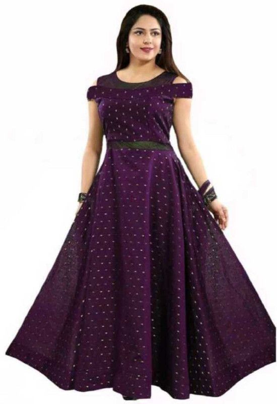 Art Silk Semi Stitched Flared/A-line Gown  (Purple)