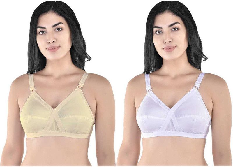 Pack of 2 Women Full Coverage Non Padded Bra  (Gold, White)