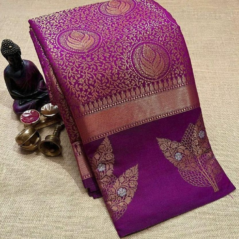 Embroidered Banarasi Jacquard Saree  (Purple)