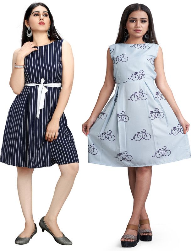 Women Fit and Flare Blue, Light Blue Dress