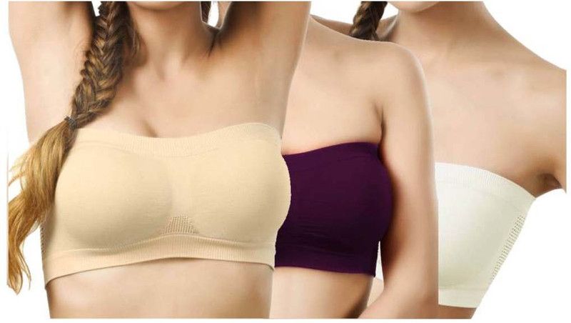 Pack of 3 Women Bandeau/Tube Non Padded Bra  (Purple, White, Beige)