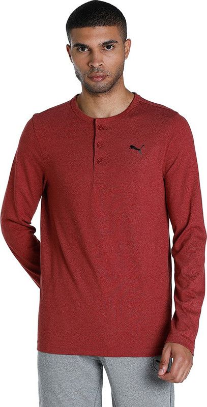 Henley Tee Men Self Design Henley Neck Cotton Blend Red T-Shirt