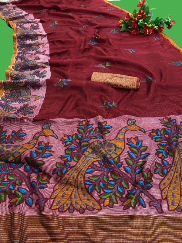 Printed Fashion Cotton Blend, Art Silk Saree  (Multicolor)