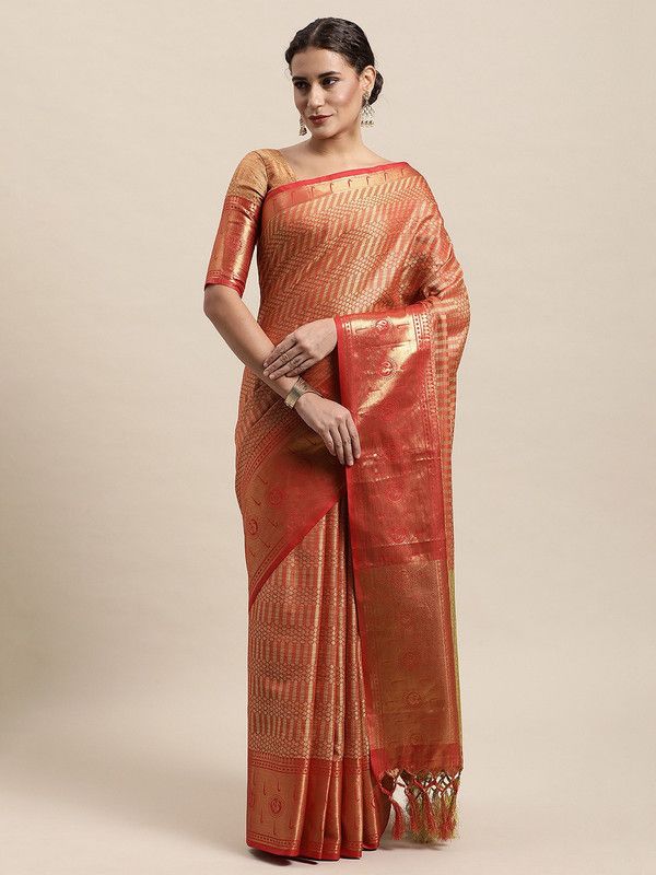Woven Mysore Cotton Silk Saree  (Red)