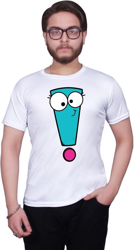 KRISHNA Men Printed Round Neck Polyester White T-Shirt