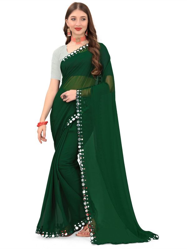 Self Design Bollywood Georgette Saree  (Dark Green)