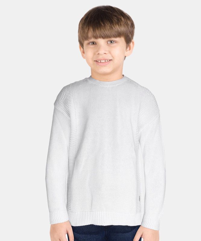 Girls Woven Crew Neck Pink Sweater