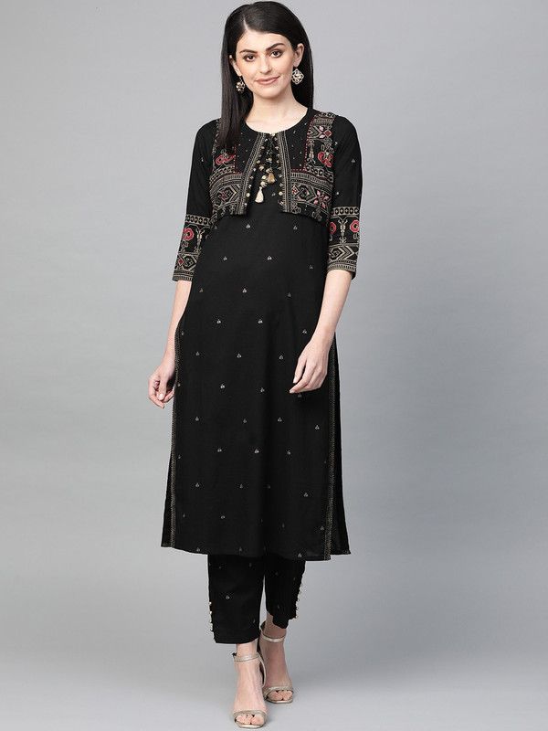 Women Pure Cotton Ethnic Jacket, Kurta and Trouser Set