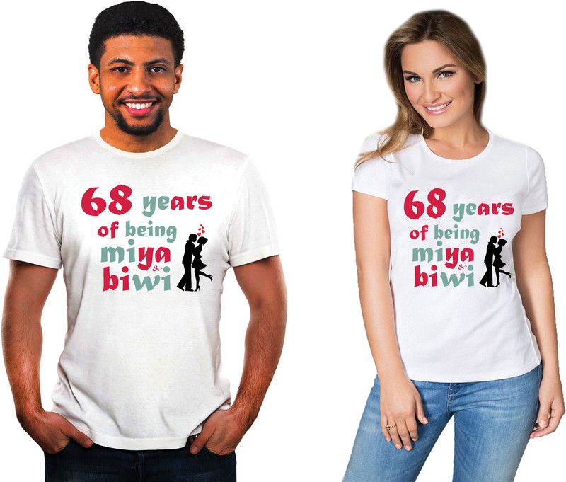 Pack of 2 R-C-2018-707 Couple Printed Round Neck Polyester Multicolor T-Shirt