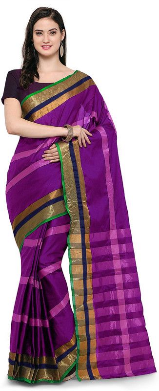 Geometric Print Handloom Silk Blend, Cotton Blend Saree  (Purple)