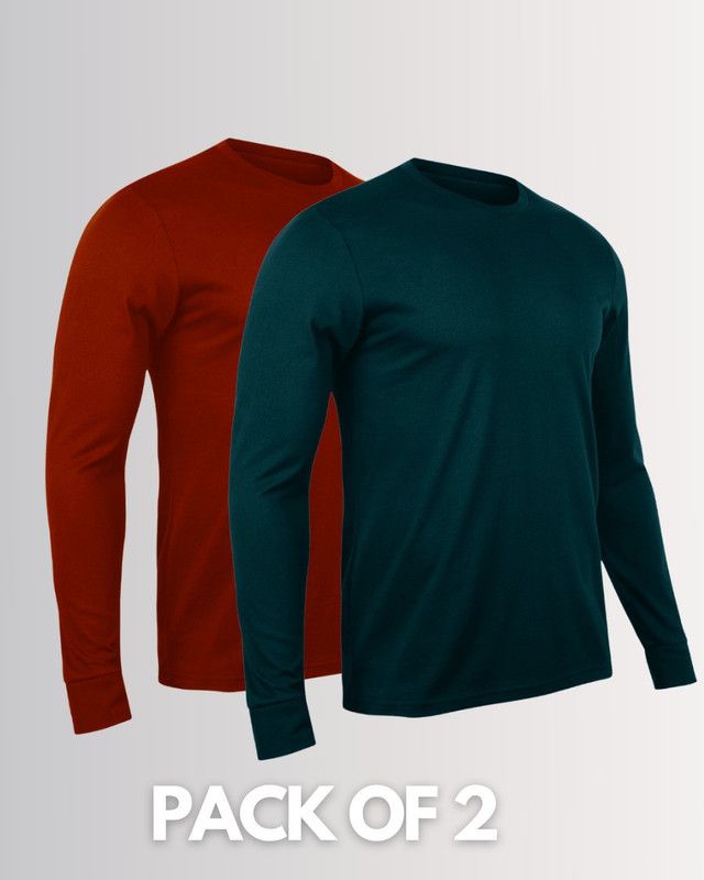 Pack of 2 Men's Regular Fit T-Shirt Men Solid Round Neck Pure Cotton Green, Maroon T-Shirt