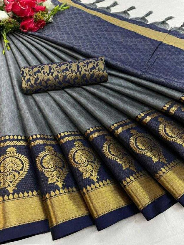 Woven Daily Wear Art Silk, Cotton Silk Saree  (Grey)