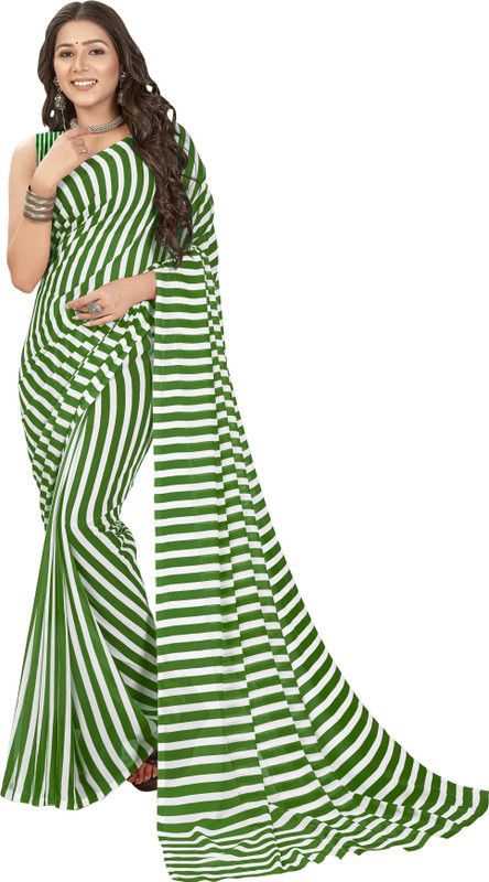 Fashion Georgette Saree  (Green, White)