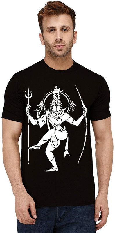 God Of Dance Men Graphic Print Round Neck Pure Cotton Black T-Shirt