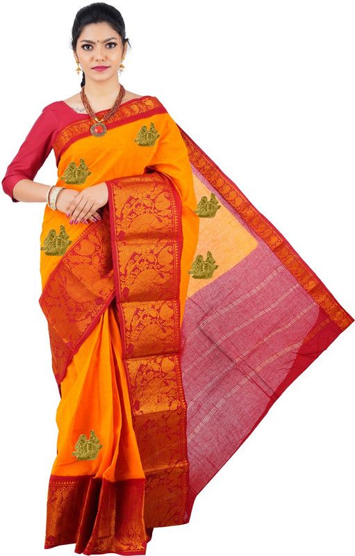 Printed Kanjivaram Handloom Pure Cotton Saree  (Multicolor)