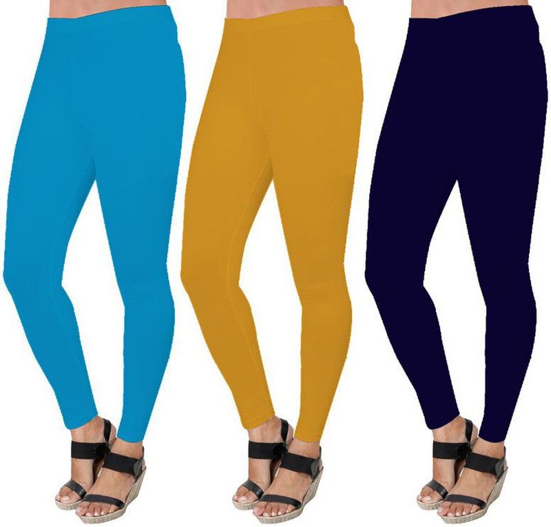 Lw Fashion Club Ankle Length Western Wear Legging  (Light Blue, Gold, Dark Blue, Solid)
