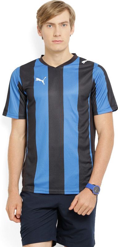 PowerCat 5.10 Striped Shirt Men Striped V Neck Poly Cotton Blue, Black T-Shirt