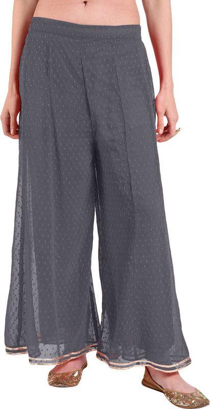 Women Flared Grey Georgette Trousers