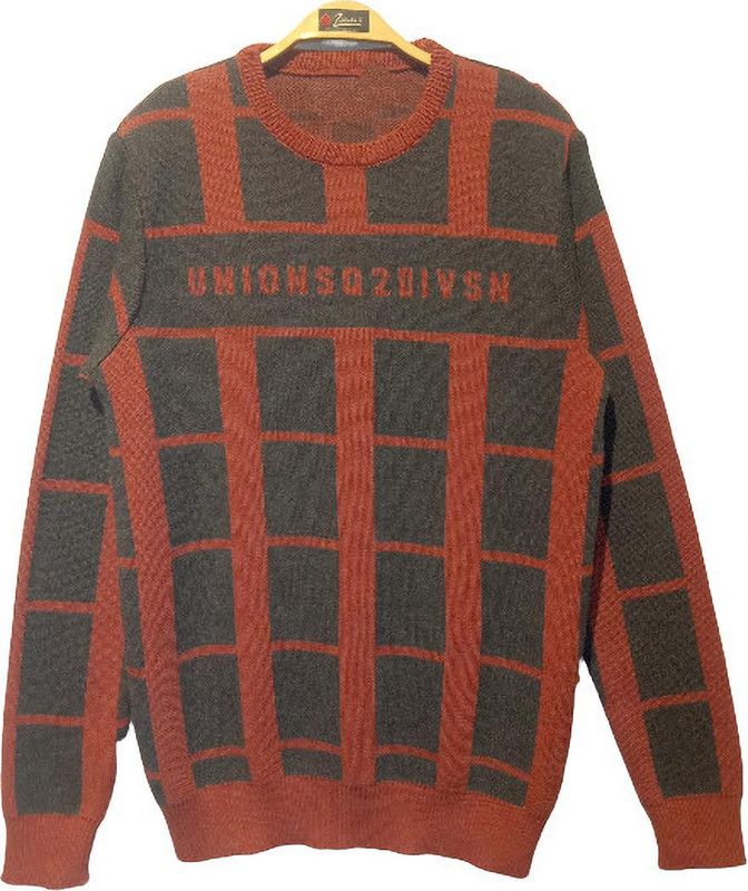 Men Colorblock Round Neck Orange Sweater