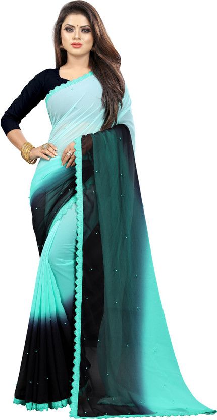 Self Design Bollywood Georgette Saree  (Dark Blue, Light Blue)