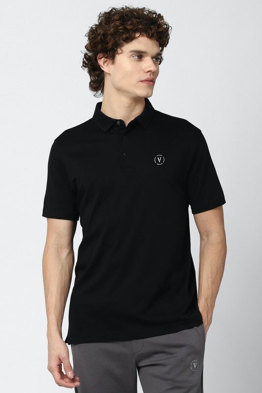 Men Solid Polo Neck Pure Cotton Black T-Shirt
