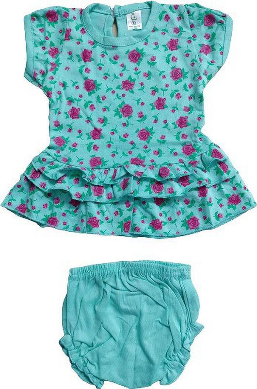 Baby Girls Above Knee Casual Dress  (Dark Green, Short Sleeve)