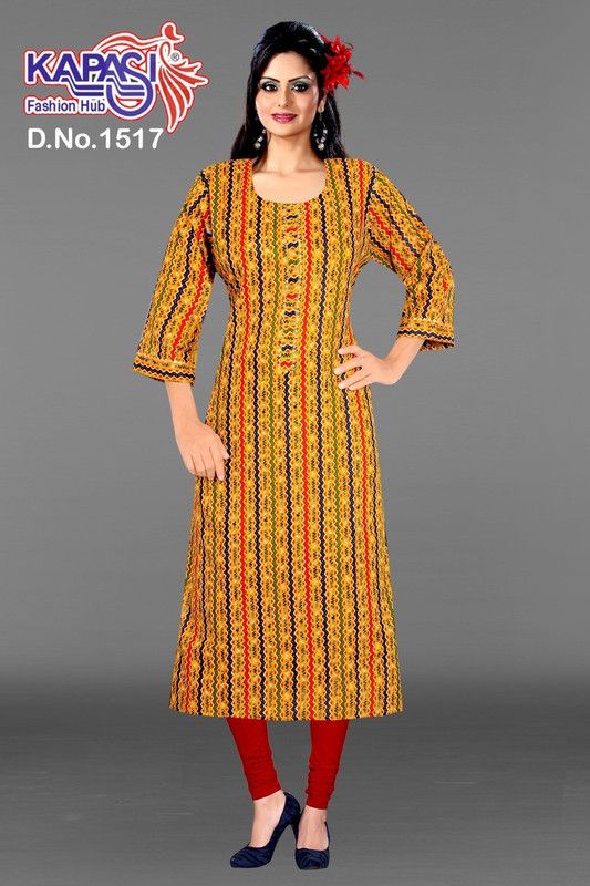 Women Self Design Cotton Blend Straight Kurta  (Red, Blue, Yellow)