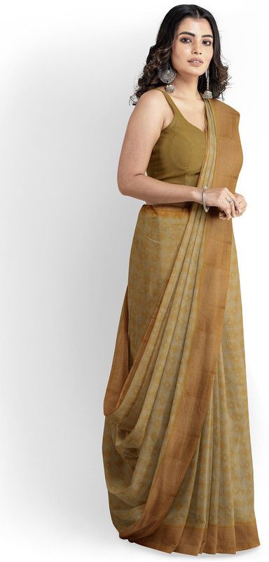 Printed Daily Wear Georgette Saree  (Green, Yellow)