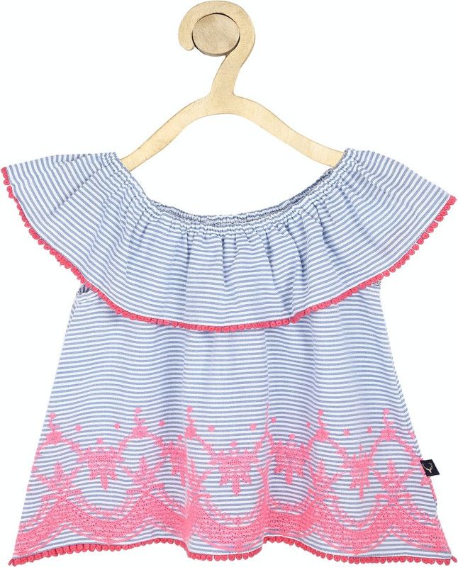 Girls Casual Pure Cotton A-line Top  (Light Blue, Pack of 1)