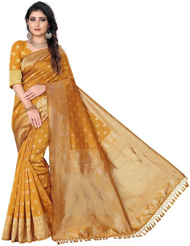 Paisley Bollywood Silk Blend Saree  (Mustard)