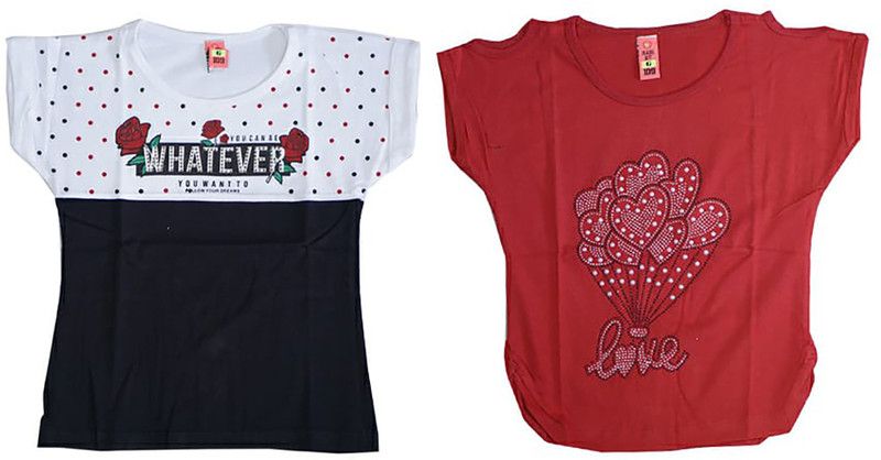 Girls Pure Cotton Top  (Multicolor, Pack of 2)