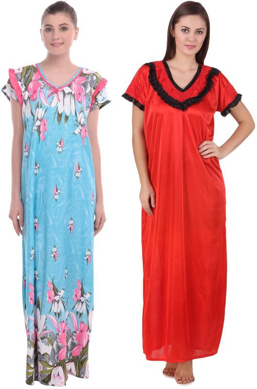 Pack of 2 Women Nighty Set  (Red)