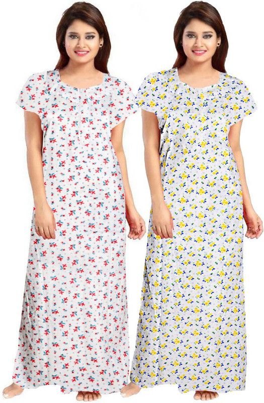Pack of 2 Women Nighty  (Pink, Yellow)