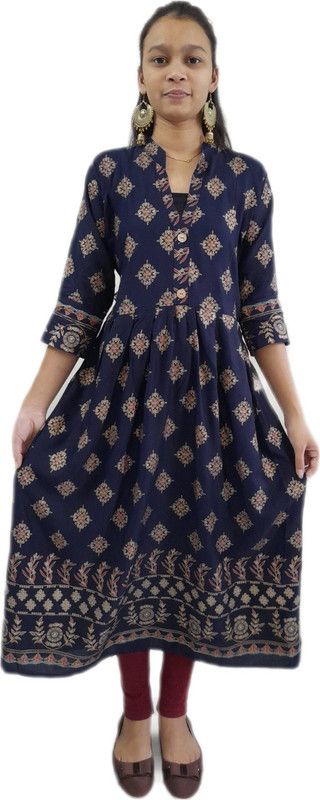 Women Block Print Cotton Blend Anarkali Kurta  (Multicolor)