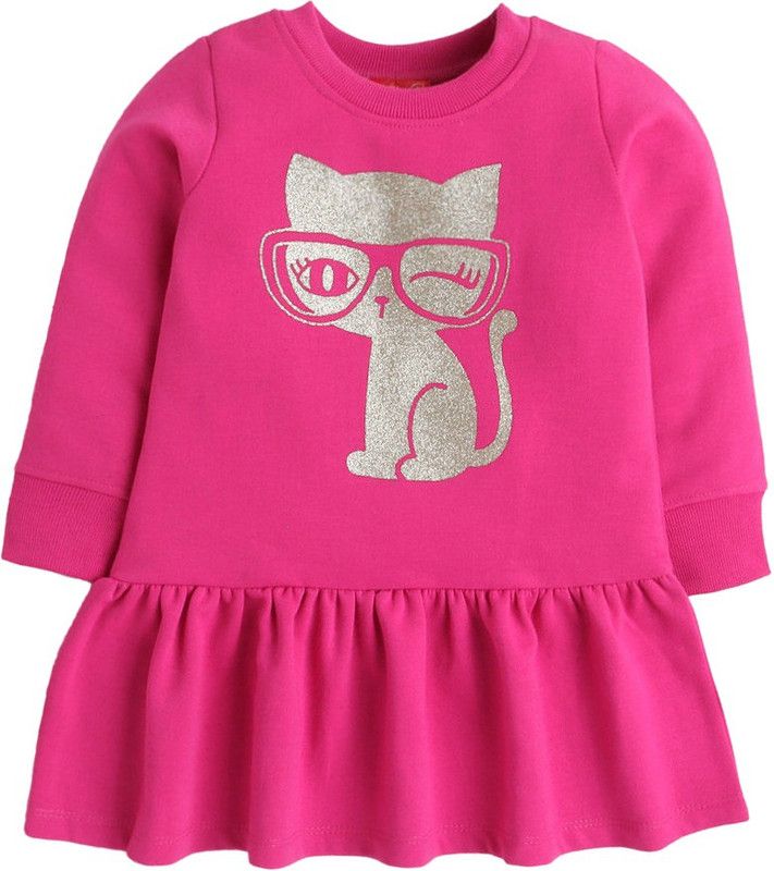 Girls Short/Mid Thigh Casual Dress  (Pink, Full Sleeve)