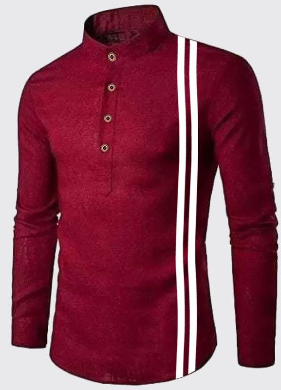 Men Solid Cotton Blend A-line Kurta  (Red)