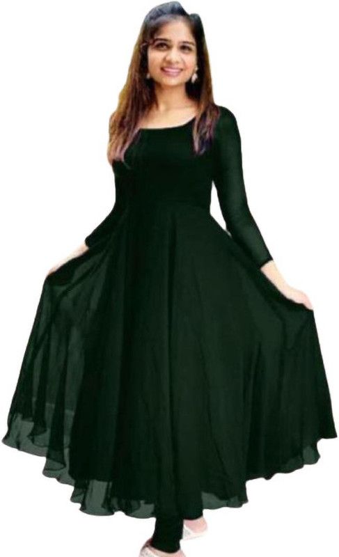 Women Self Design Georgette Anarkali Kurta  (Green)