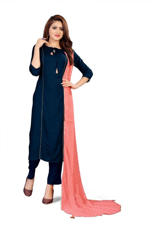 Women Solid Viscose Rayon Straight Kurta  (Dark Blue)