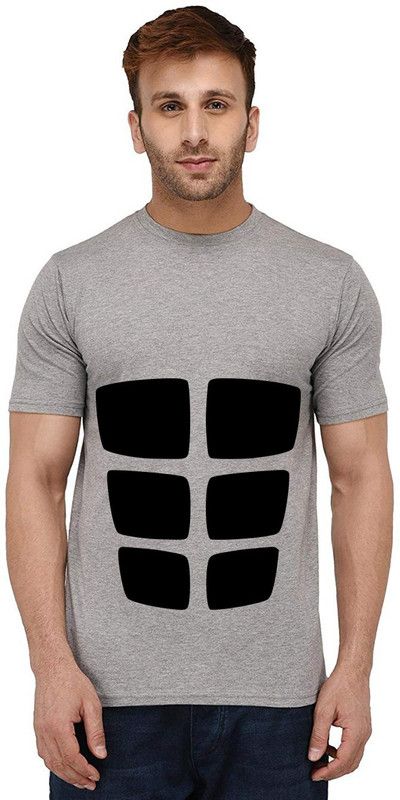 Six Pack Dummy Men Graphic Print Round Neck Pure Cotton Grey T-Shirt