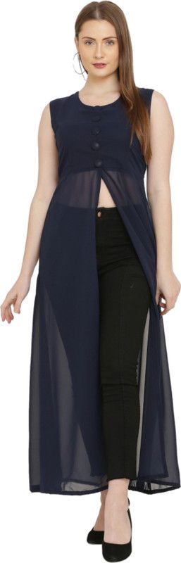 Women Solid Georgette Frontslit Kurta  (Blue)