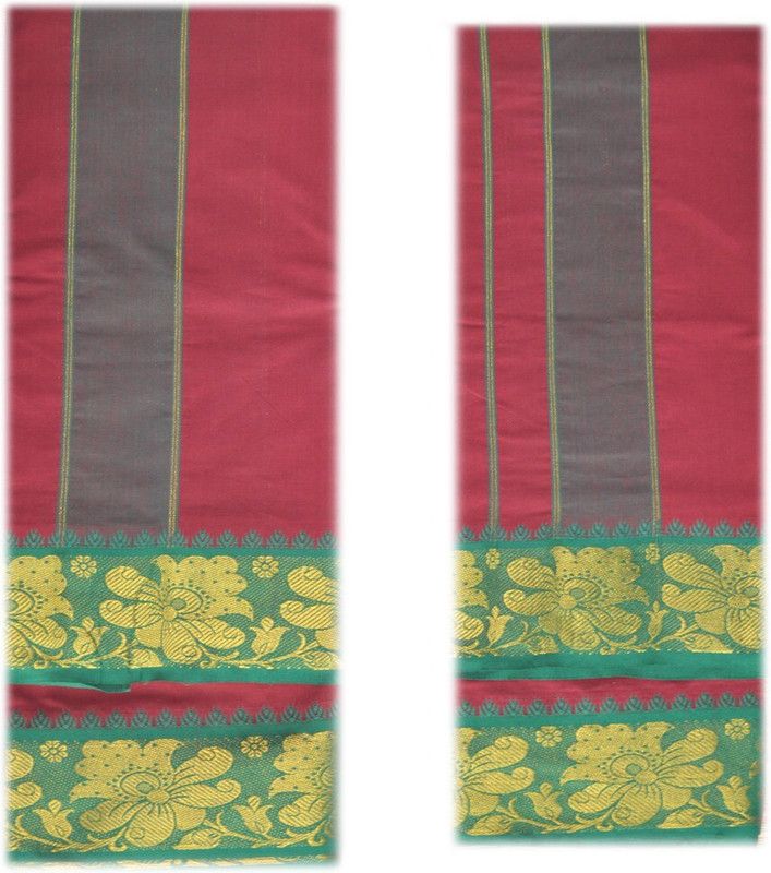 Prakasam Cotton Mens Maroon Cotton Blended (9X5) Panchaakacham Dhoti & Towel set Woven Men Dhoti