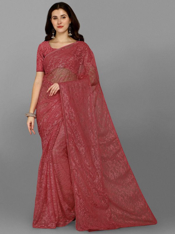 Woven Bollywood Net Saree  (Maroon)