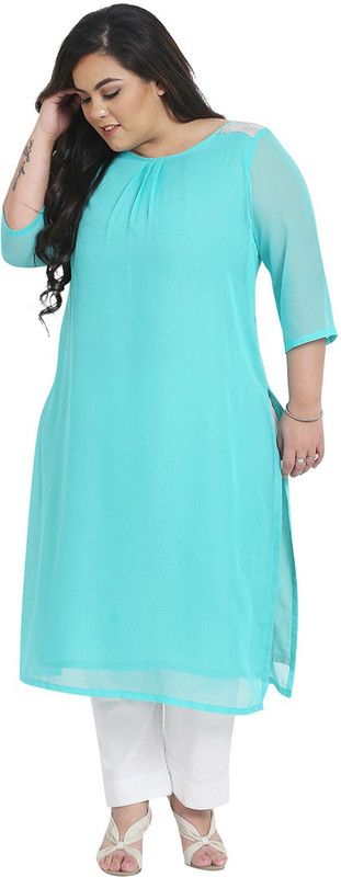 Women Embellished Georgette Straight Kurta  (Light Green)