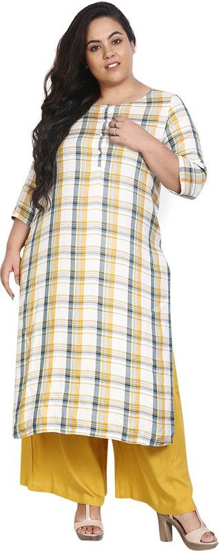 Women Checkered Cotton Rayon Straight Kurta  (Yellow)