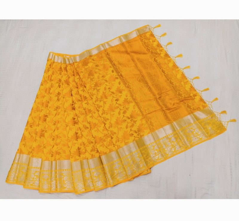 Woven, Dyed Kanjivaram Dupion Silk Saree  (Yellow)