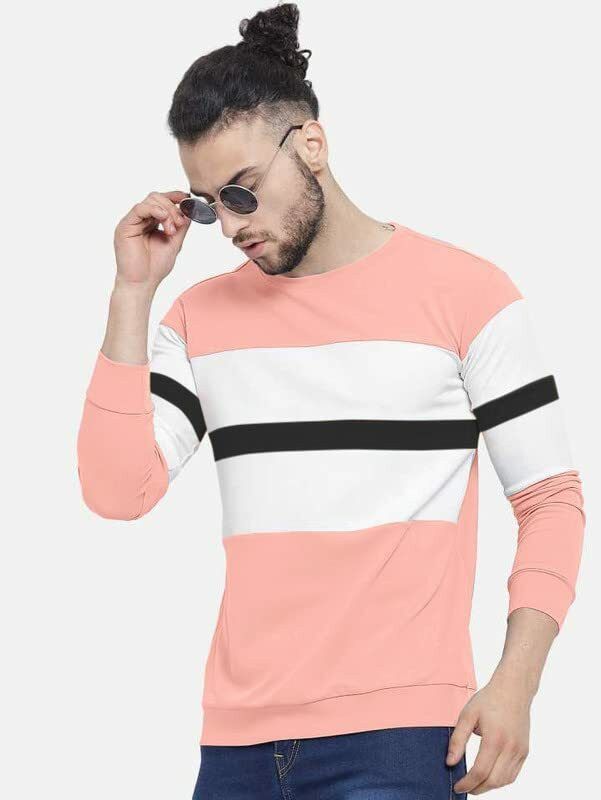 Men Self Design Round Neck Cotton Blend Pink T-Shirt