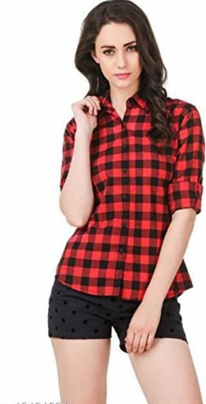 Women Checkered Casual Red Shirt