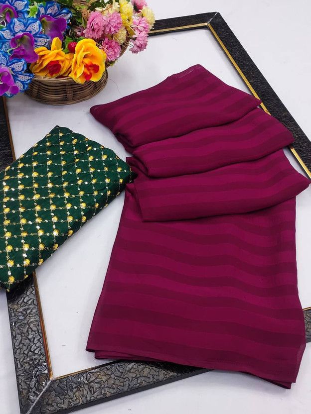 Striped Daily Wear Jacquard Saree  (Brown)